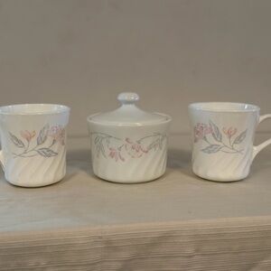 Corelle Pink Trio Teacups and Sugar Bowl Set